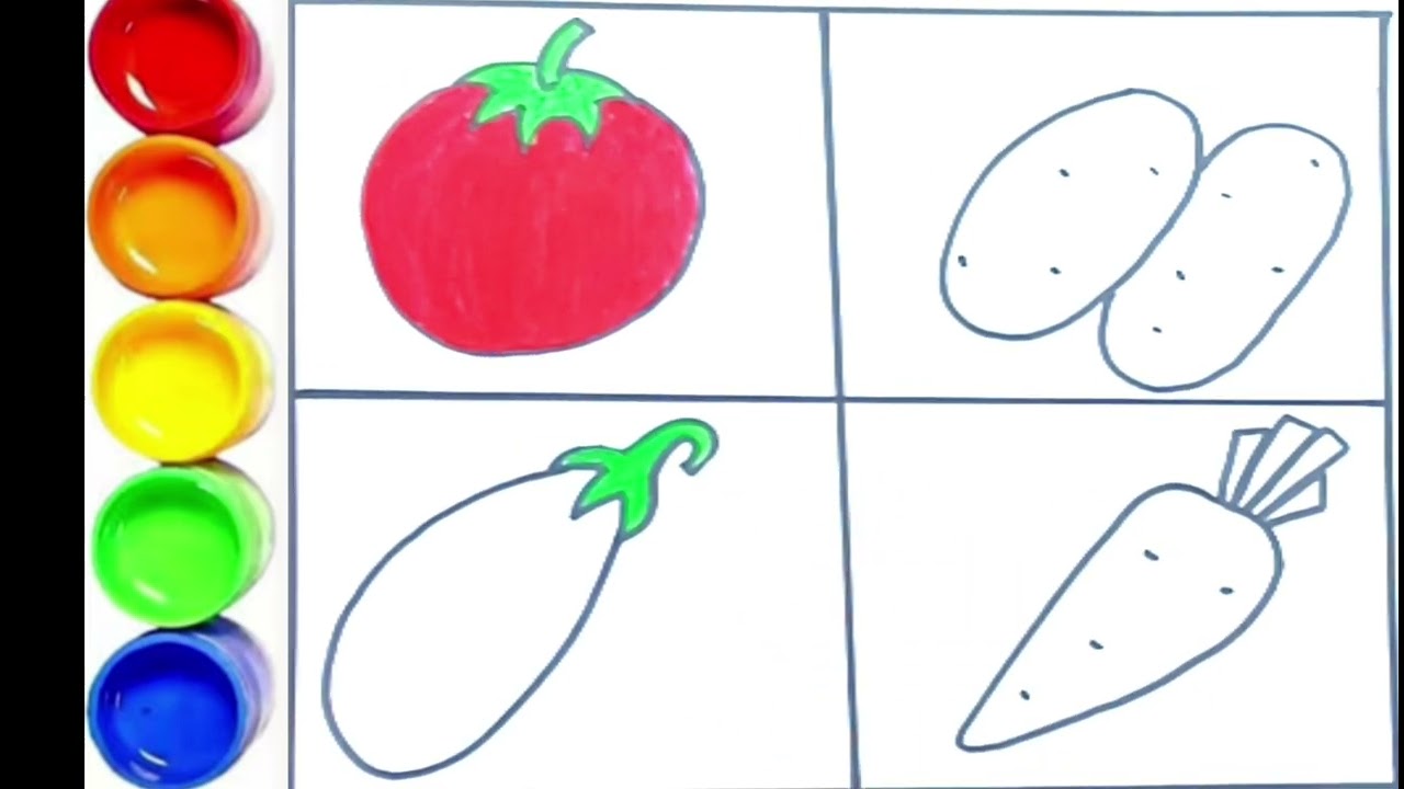 Рисунок овощей для детей || Помидор Картофель Баклажан Морковь #myartmyblog #videoforkids