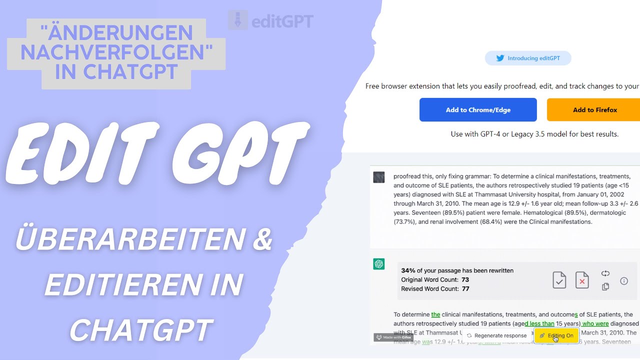 EditGPT - Textüberarbeitung in ChatGPT mit Änderungsanzeige und Editierfunktion