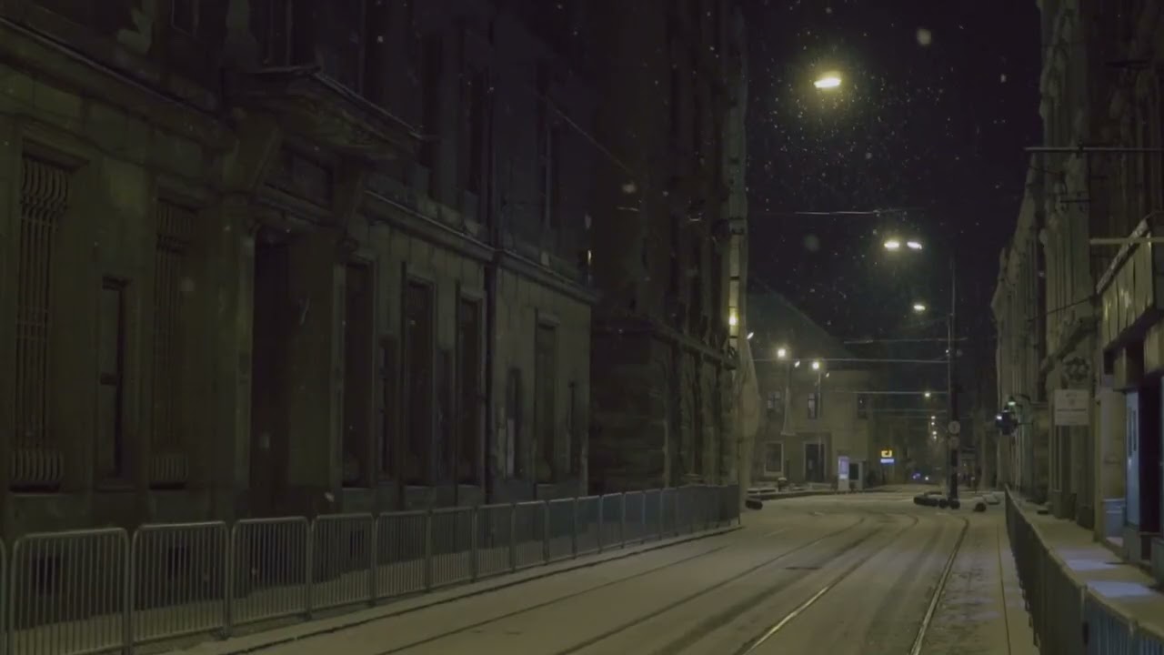2 Hours Night Tram Street ❄️Soft Snowfall, Dark Ambience for Sleep