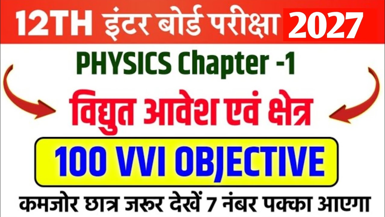 Class 12 Physics Chapter 1 Objective Questions | वैद्युत आवेश तथा क्षेत्र 12th Physics Objectives |