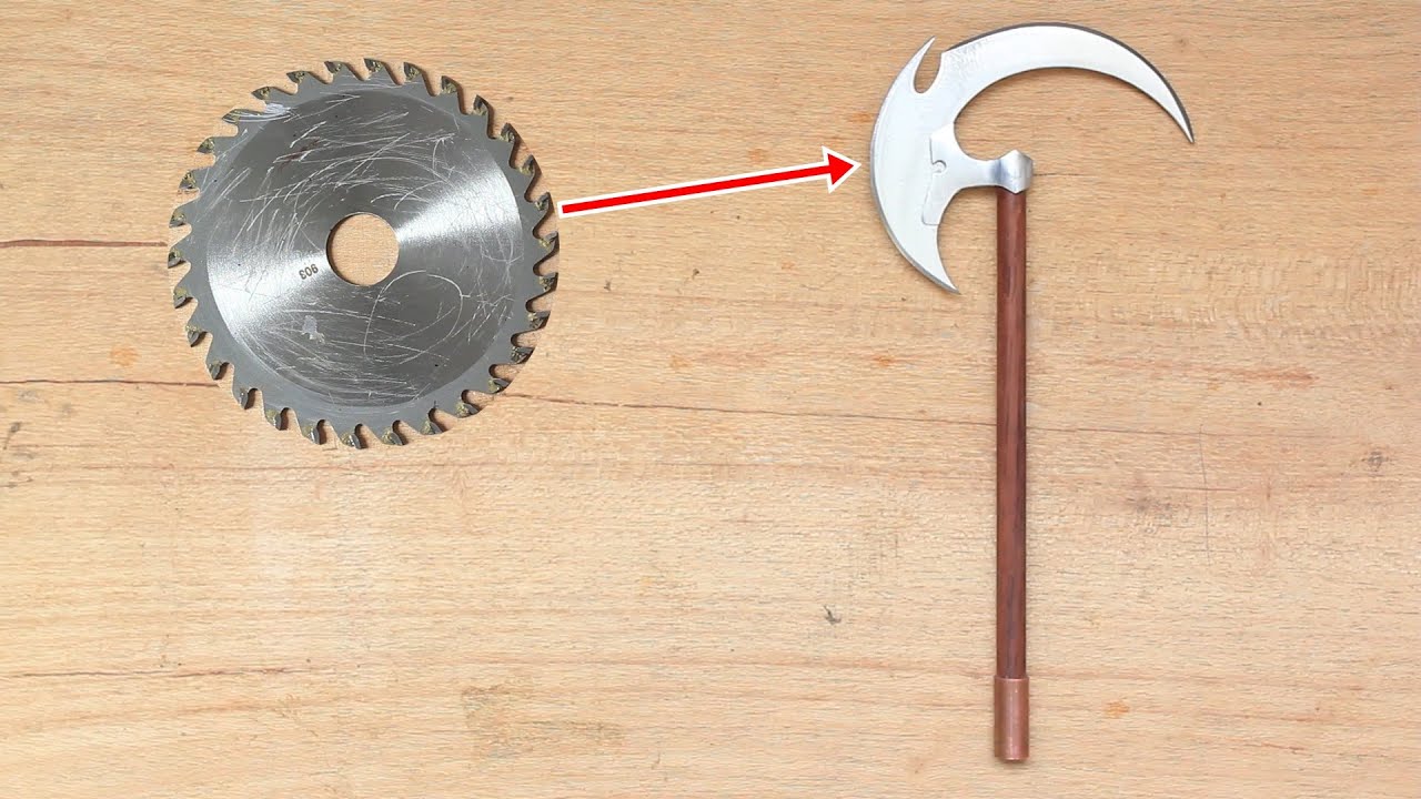 Turn an old saw blade into a miniature battle axe