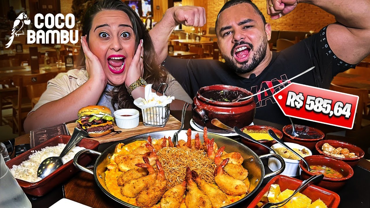 FEIJOADA, CAMARÕES E HAMBÚRGUER NO COCO BAMBU