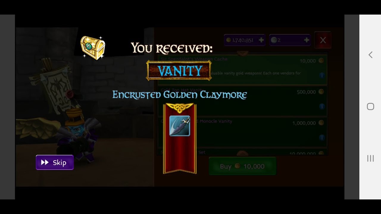 Sir Spendsalot Part 1 Encrusted Golden Claymore 1M Vanity Weapon