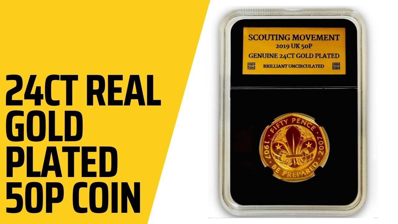 24ct Real Gold Plated Scouting Movement BUNC 50p In Removable Capsule
