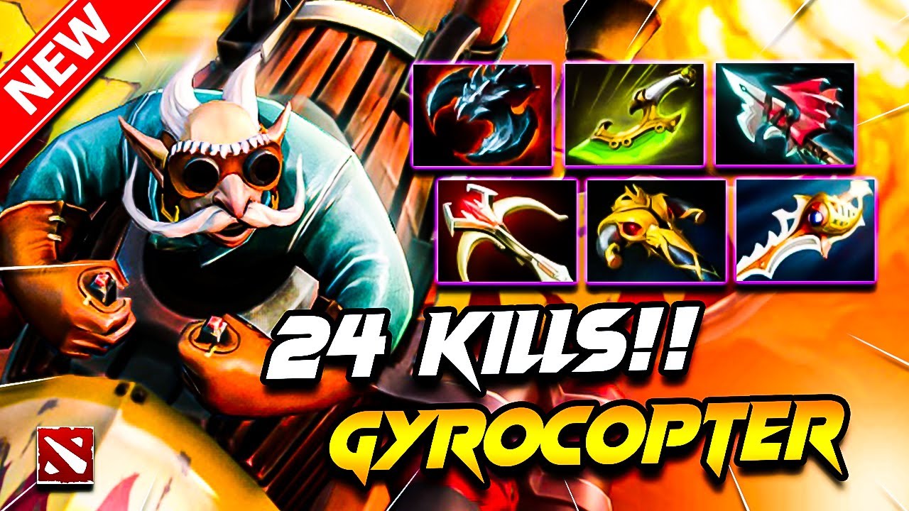 24Kills!! GYROCOPTER Dota 2 Gameplay | DOTA 2 Gyrocopter Carry Build Pro Gameplay Guide 7.39