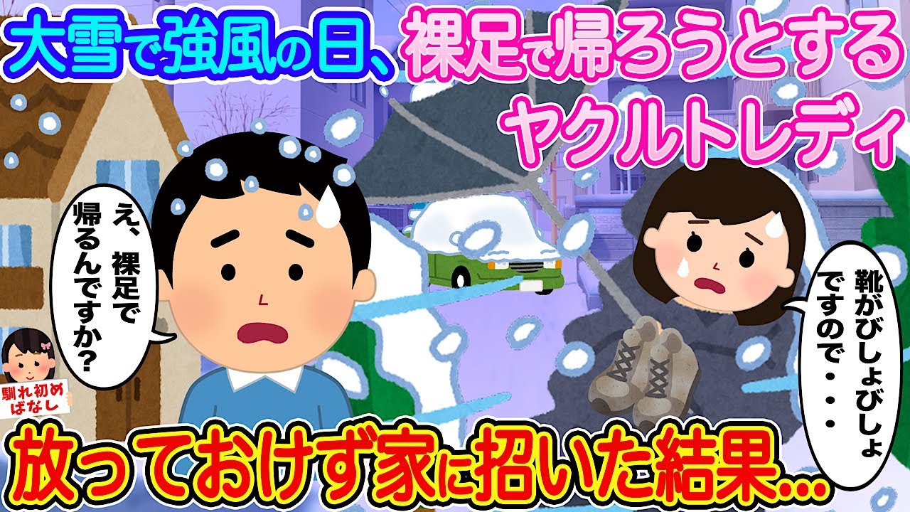 【2ch馴れ初め】大雪で強風の日、裸足で帰ろうとするヤクルトレディ→放っておけず家に招いた結果...【伝説のスレ】