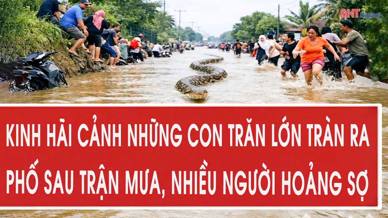 Kinh hãi cảnh những con trăn lớn tràn ra phố sau trận mưa, nhiều người hoảng sợ