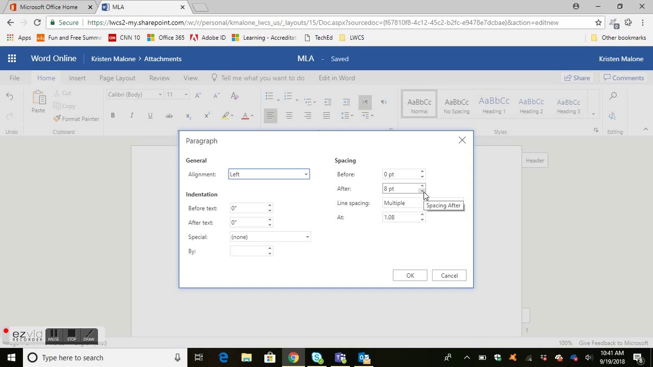 MLA Format in Word Online {Office 365}