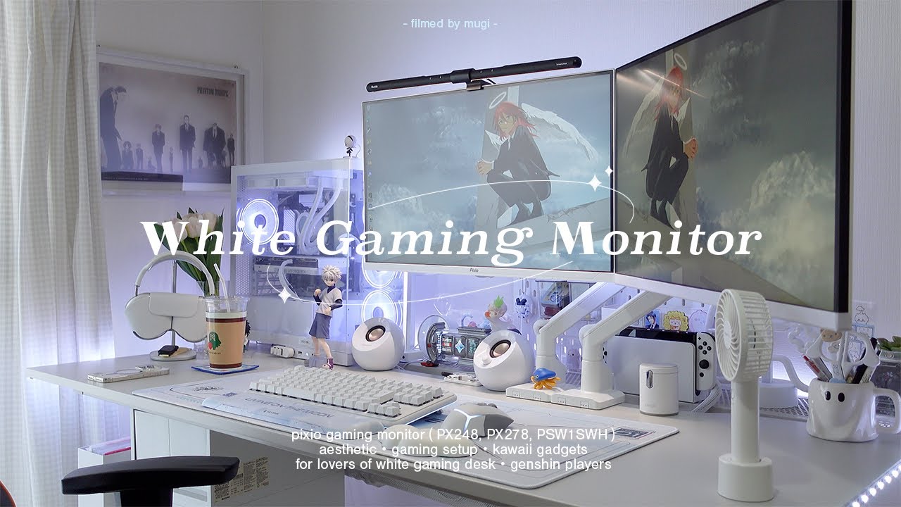 𝐝𝐞𝐬𝐤 𝐮𝐩𝐝𝐚𝐭𝐞 🧑🏼‍💻白ゲーミングモニター＆アーム紹介/設置┊pixioゲーミングモニター,白デスク環境作り,ゲーミングデスク,オタク部屋 etc. (ENG,4K
