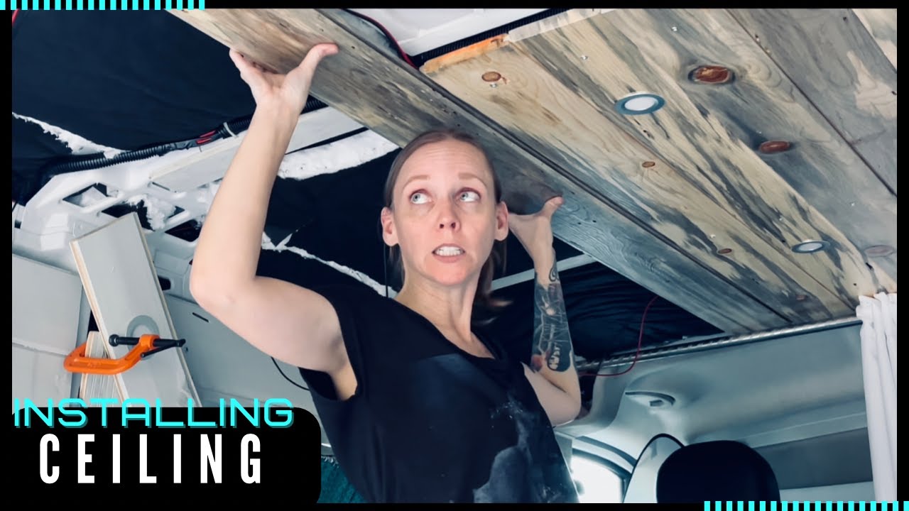 Putting up Tongue & Groove Ceiling in the van | VAN CONVERSION | RAM ProMaster 1500 136wb low roof