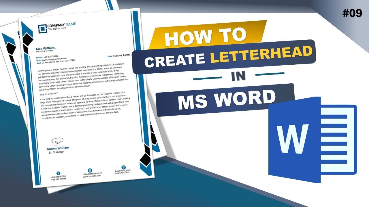 #009 How To Create Letterhead in Microsoft Word | Light blue Letter Head design in MS Word