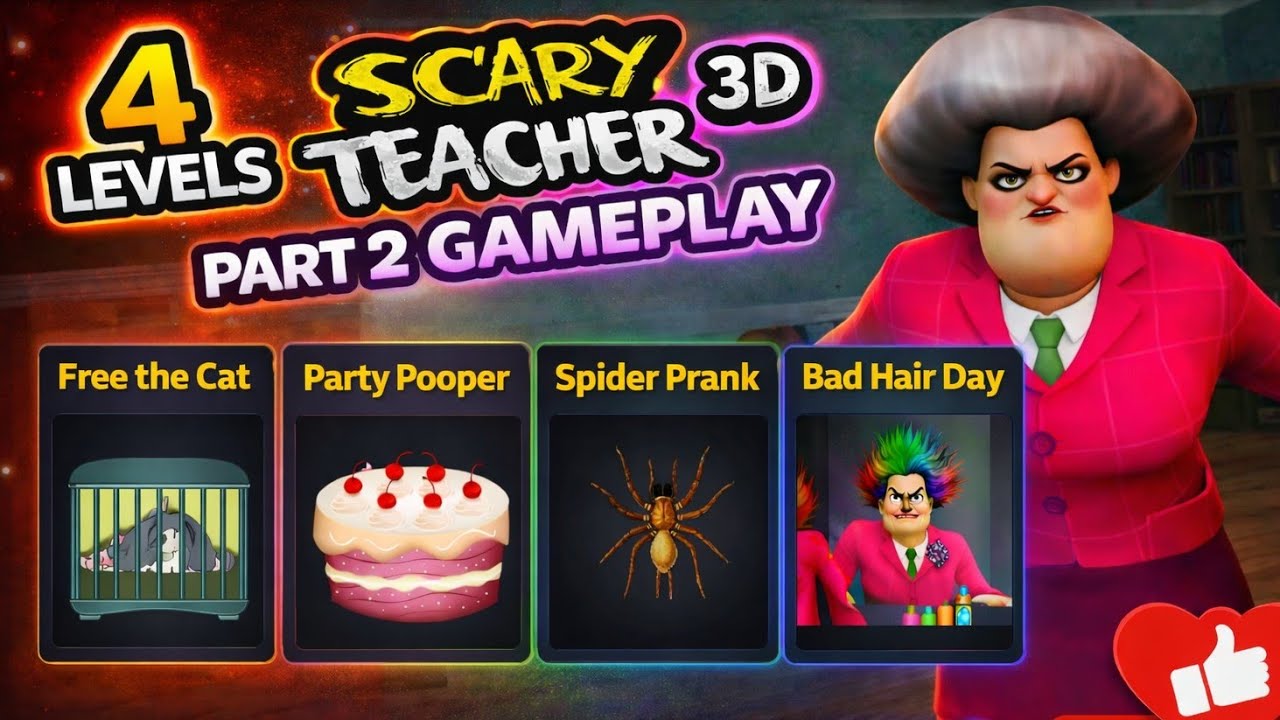 Scary Teacher 3D: PART 2! 4 More Crazy Levels! 🐈🕷️