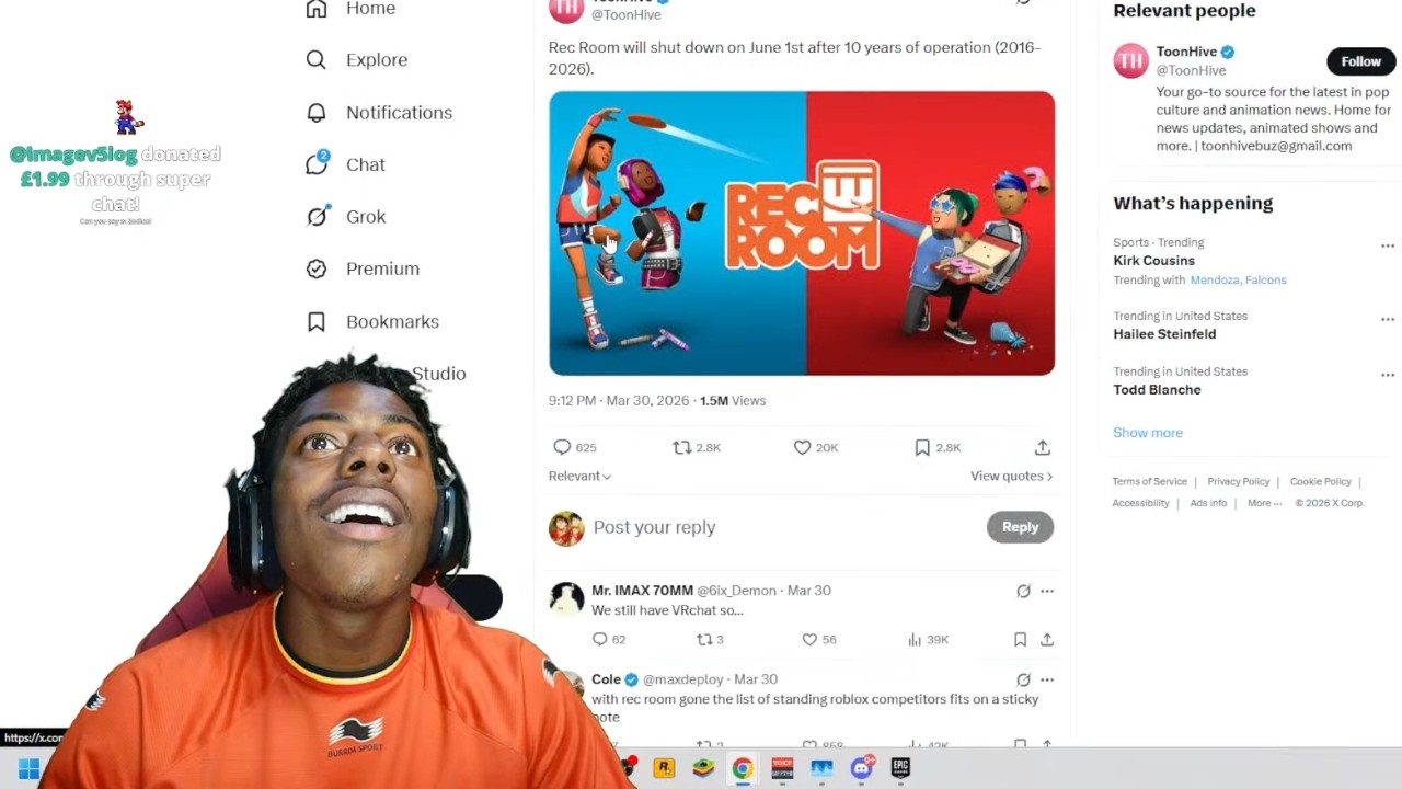 iShowSpeed Reacts to Rec Room Shutting Down..🥲