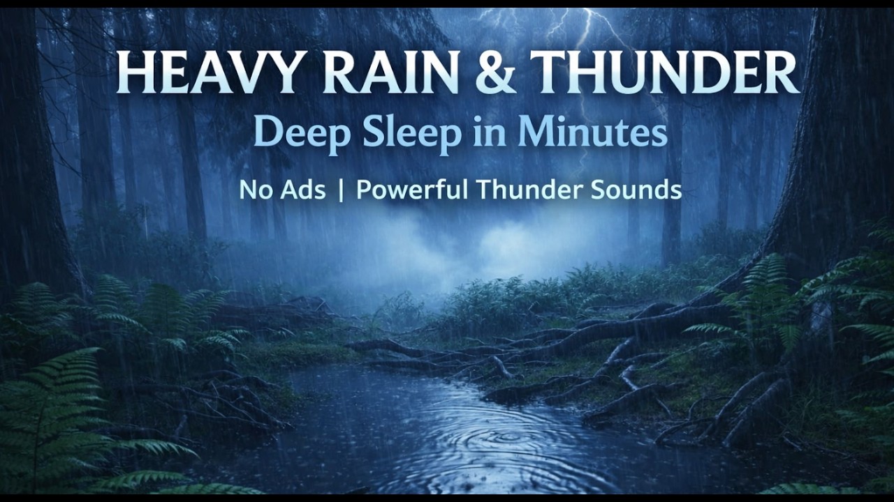 Heavy Rain and Thunder Sounds for Sleeping (No Ads) | Powerful Deep Sleep Storm