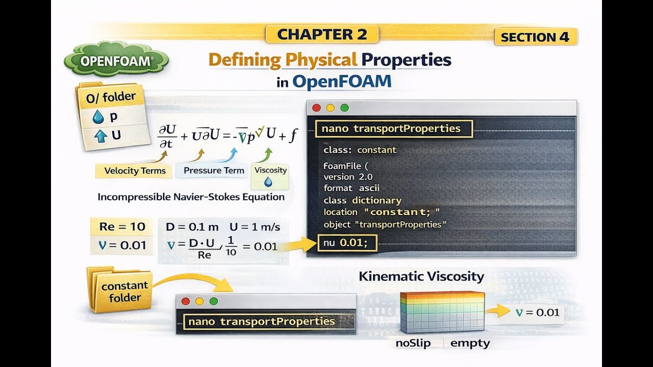 OpenFOAM Tutorial (Chpt 2 — Section 4): Physical Properties (transportProperties) | Viscosity (nu)