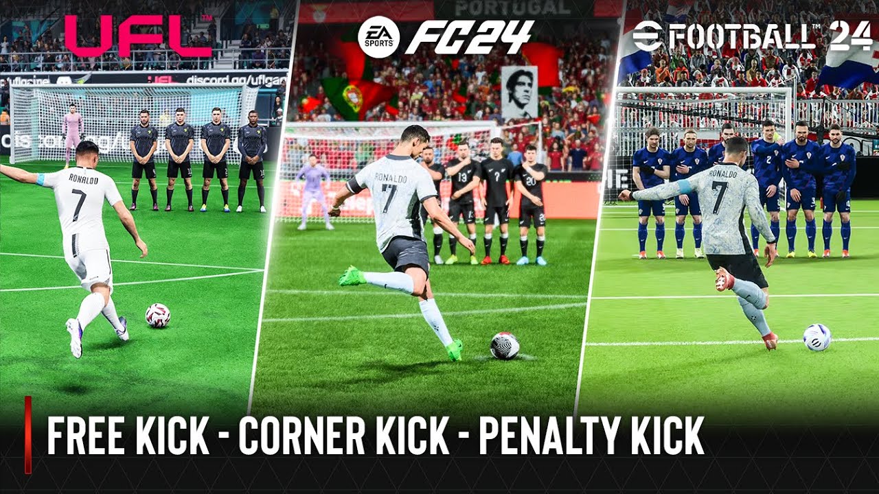 UFL vs EA Sports FC 24 vs eFootball 2024  | Free Kick, Corner Kick, Penalty Kick