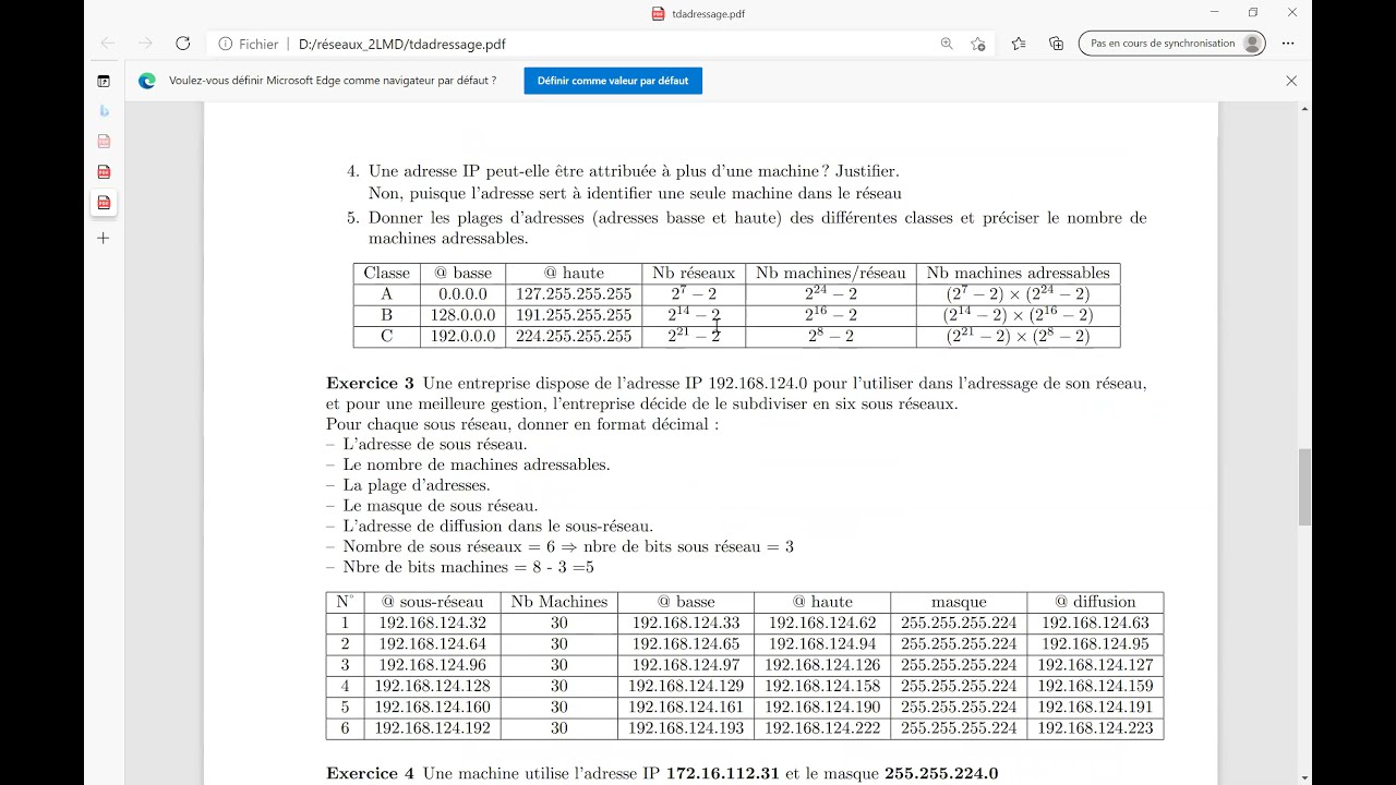 Série d'exercices sur l'adressage IP (2LMD)