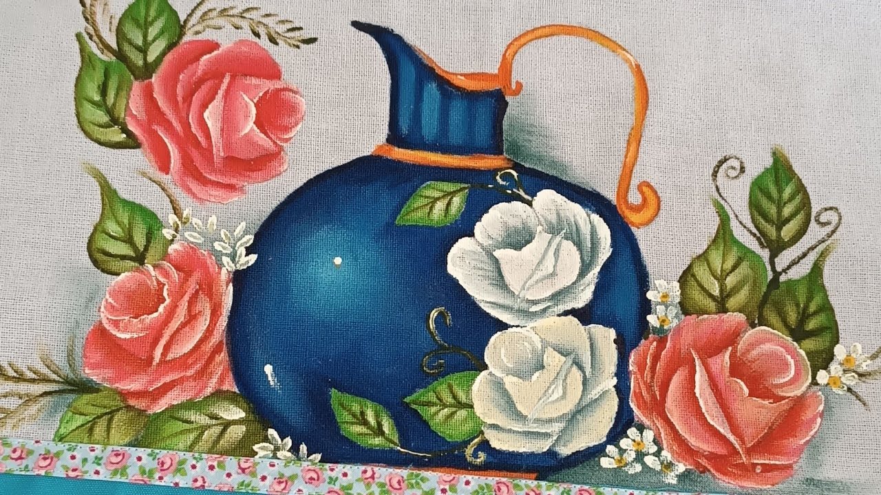 Como pintar Jarra com rosas. Apostila de Rosas. #seinscreve #ativaosininho