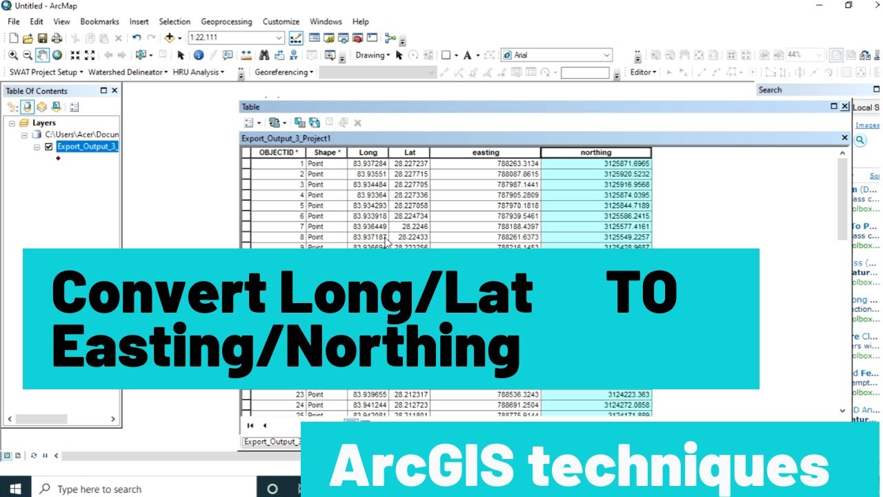 How to convert Longitude/Latitude to Easting/Northing in ArcGIS