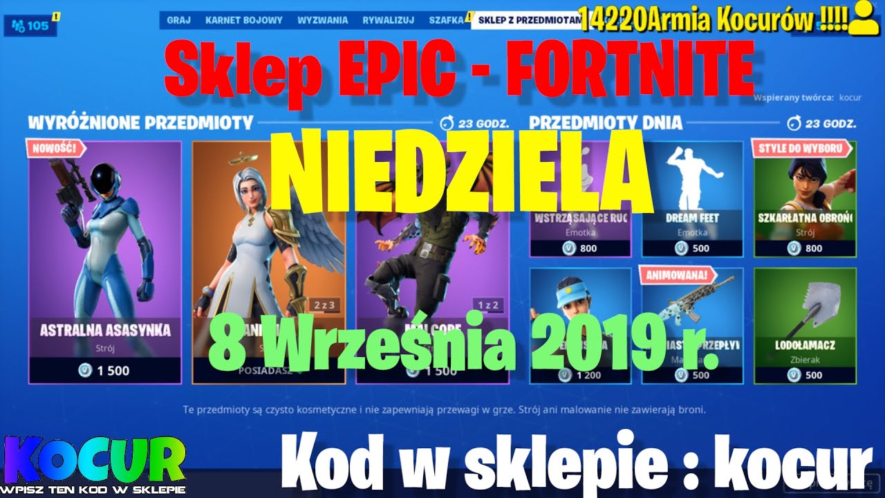 Sklep FORTNITE 😀Niedziela 8 Września🆕 ASTRALNA ASASYNKA, ANIELICA, MALCORE, TENISISTKA   #SKLEP