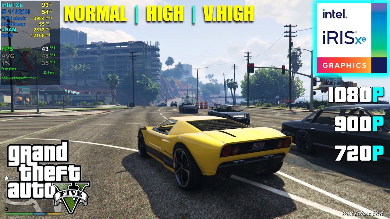 Intel Iris Xe Graphics | GTA 5 + Онлайн — 1080p, 900p, 720p
