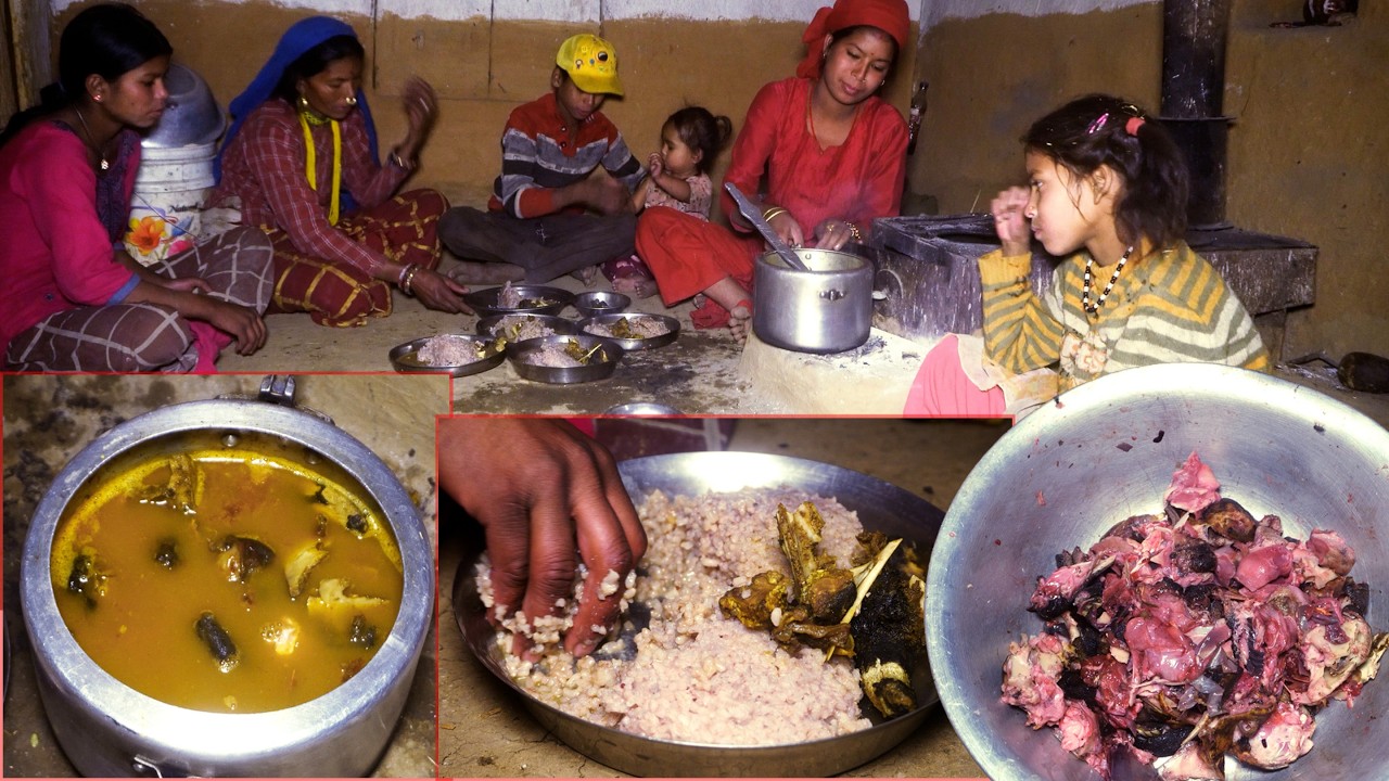 Mutton curry & rice in the Kitchen of dharme brother family || rural Nepal ||