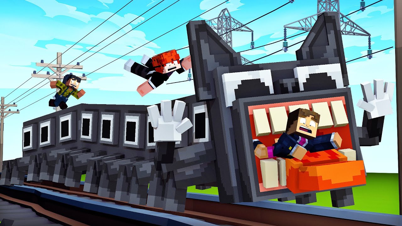CARTOON CAT + TRAIN EATER NO MINECRAFT !! ( TREVOR HENDERSON )