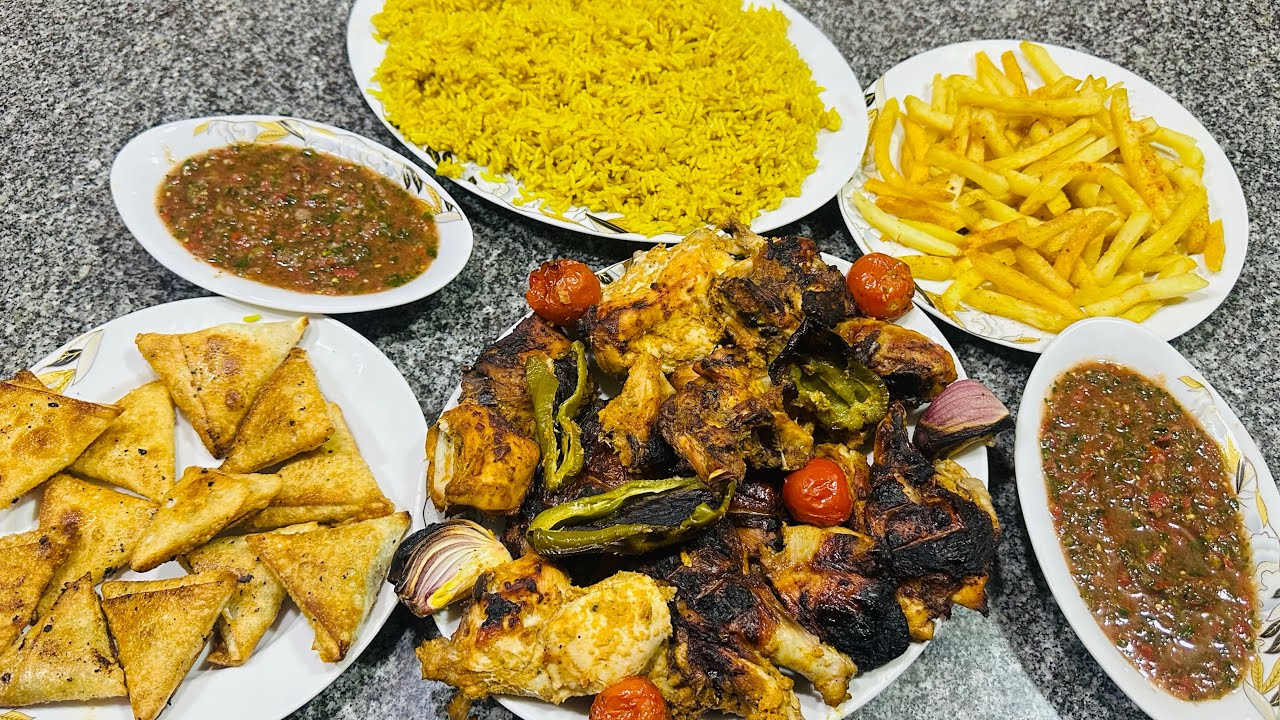 وجبة المطاعم انجح طريقه لعمل الفراخ المشويه في البيت بطعم احلى من المطاعم وعمل رز بسمتي وسلطة دقوس💯