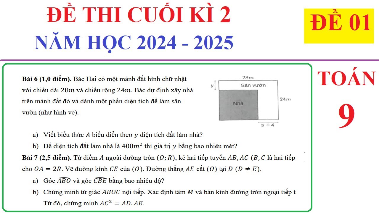 TOÁN 9 - ĐỀ 1 - ĐỀ THI CUỐI HỌC KÌ 2 TOÁN 9 NĂM 2024-2025. ÔN TẬP CUỐI HỌC KÌ 2