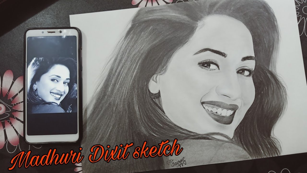 How To Draw Madhuri Dixit sketch with very simple method / madhuri Dixit Drawing Pencil Sketch