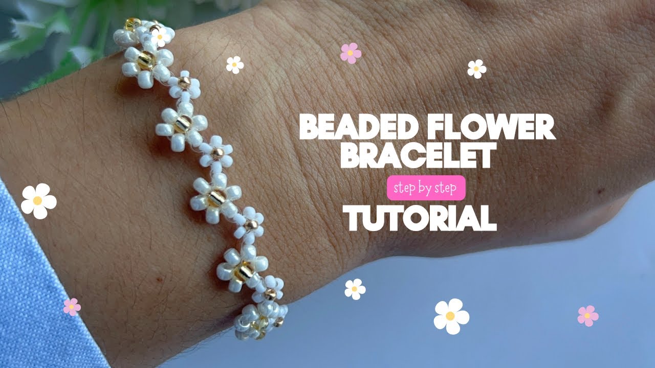 beaded flower bracelet tutorial, easy beaded bracelet tutorial