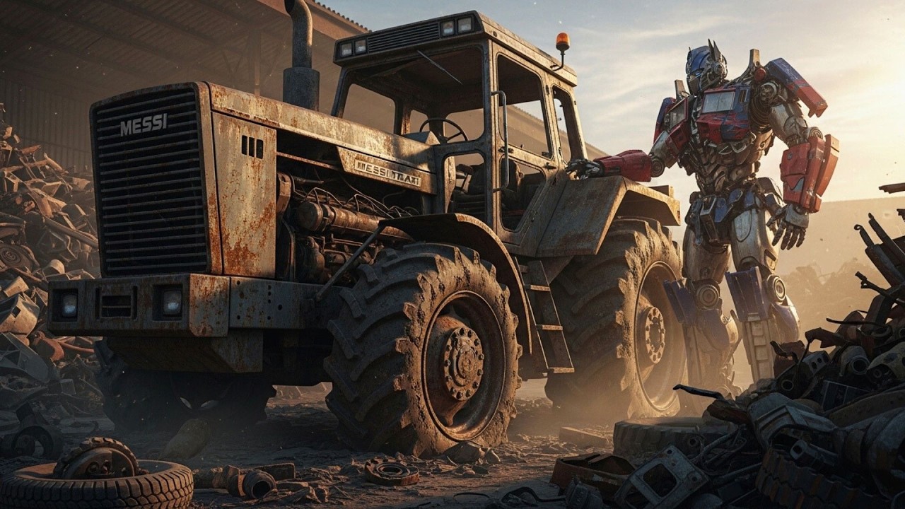 Abandoned GIANT Messi Tractor Found in Junkyard 😱 | Optimus Prime Full ASMR Restoration