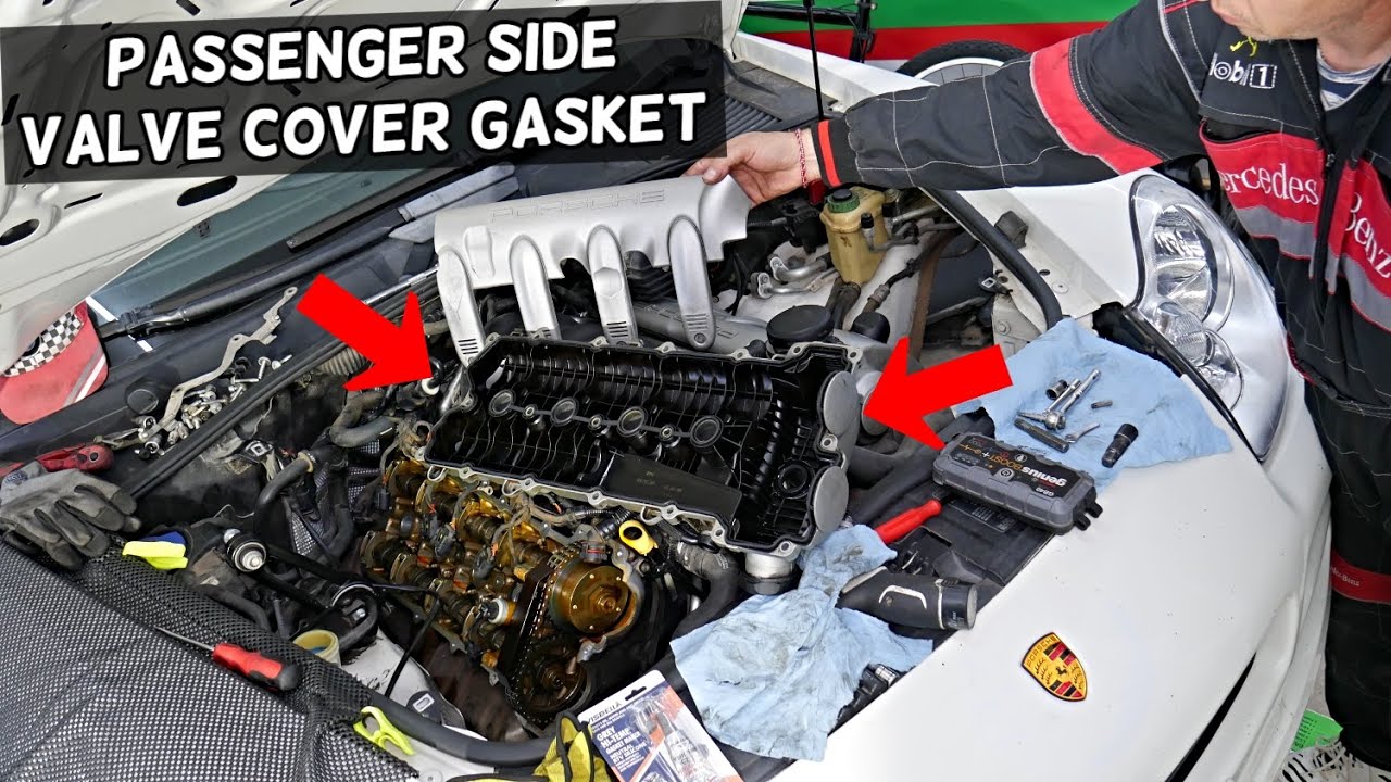 PORSCHE CAYENNE S PASSENGER SIDE VALVE COVER GASKET REPLACEMENT REMOVAL, OIL ELAK FIX
