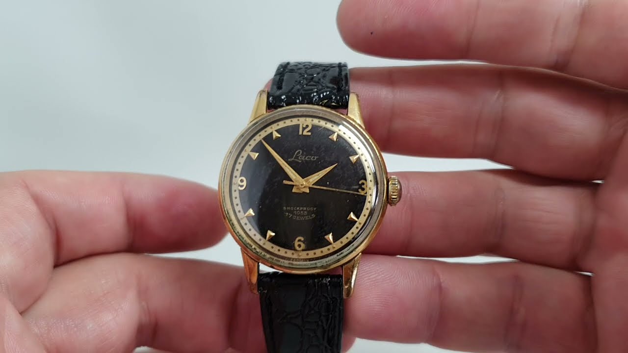 c1955 Laco 1055 men's vintage watch with original black dial.