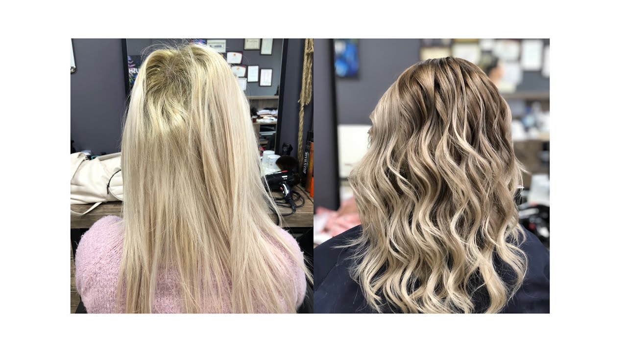 Yanmış kopmuş yoğun sarı saçları, kumral sarı ombreye çevirdik /ombre hair