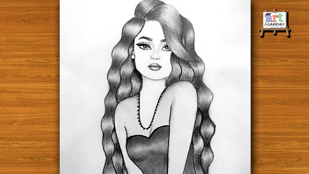 رسم سهل | تعليم رسم بنت كيوت مع شعر طويل بالرصاص خطوه بخطوه للمبتدئين بطريقة سهلة | رسم بنات كيوت