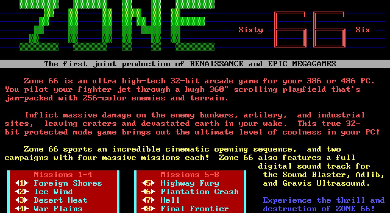 Zone 66 full soundtrack (Sound Blaster + Gravis UltraSound + AdLib)