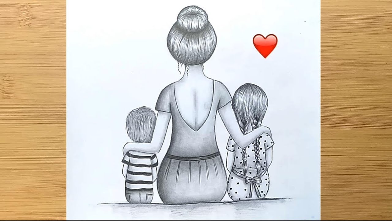 How to draw A Mother and her baby's - step by step || Pencil Sketch