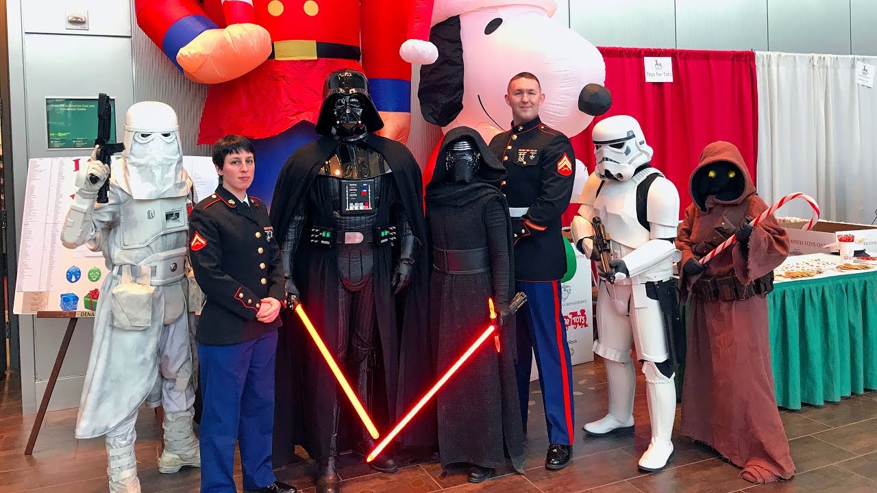Christmas village visit from Darth Vader, Kylo Ren and the Alaskan Garrison