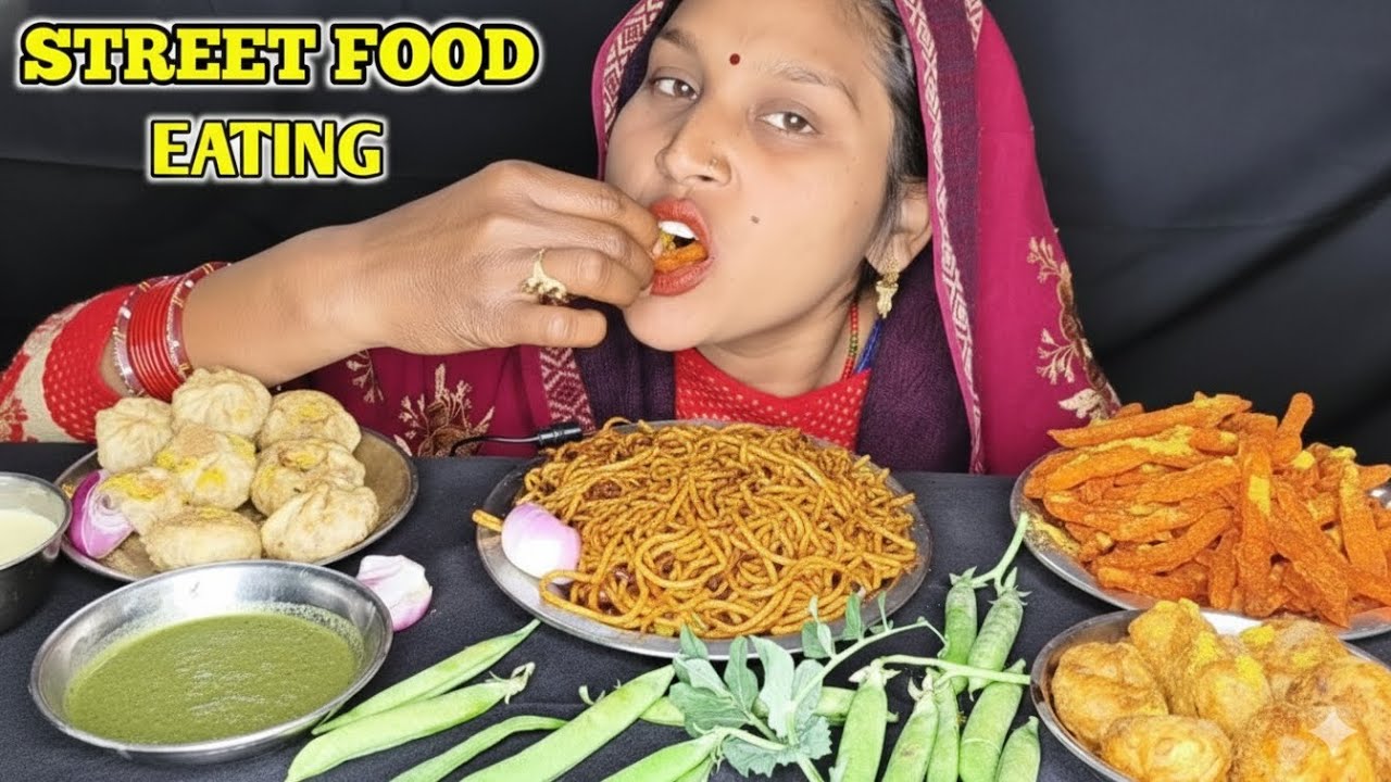 Spicy Indian Street Food Challenge | Momos & Noodles Eating Challenge! Asmr Mukbang 