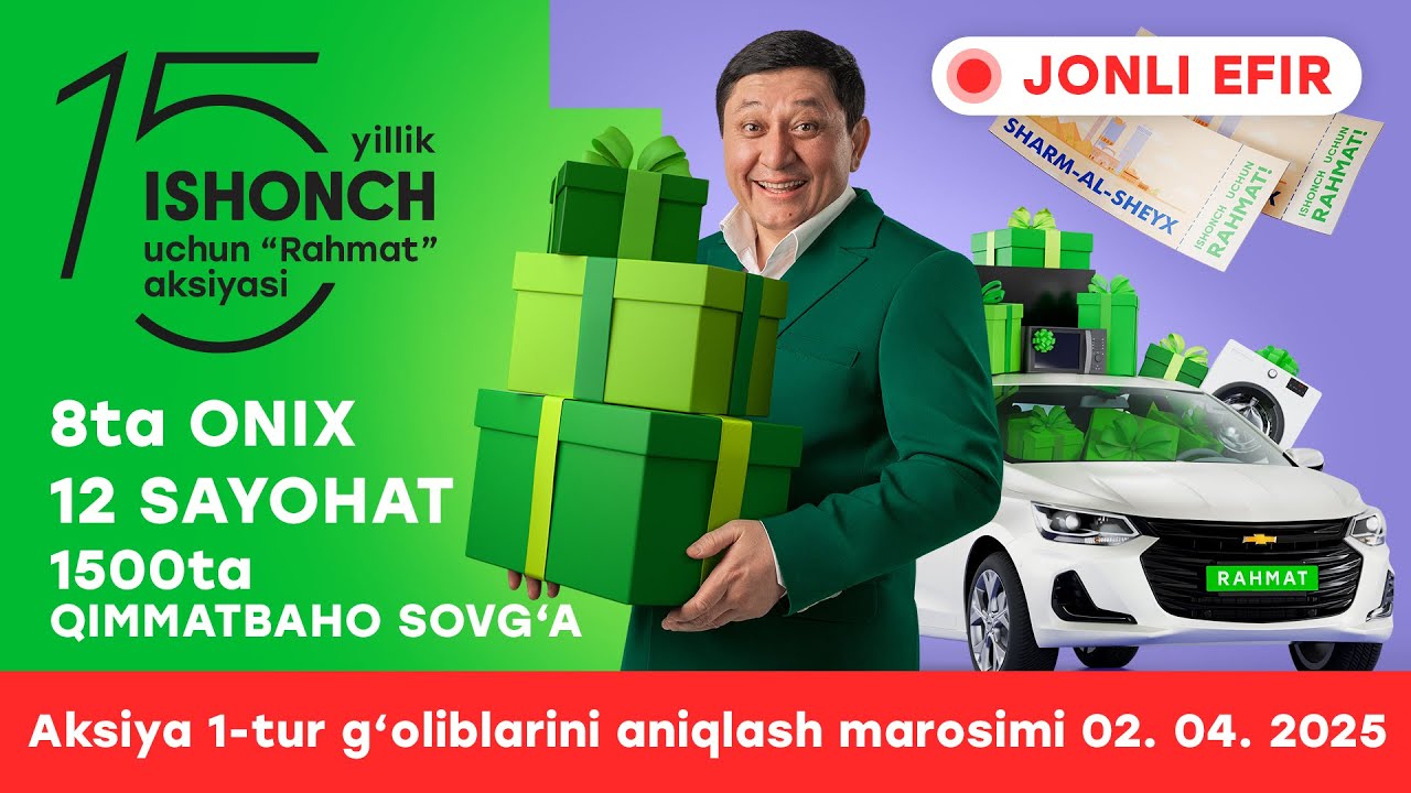2 ta ONIX, 3 ta Sharm-al-Shayxga sayohat va qimmatbaho sovg‘alar g‘oliblarini aniqlash | JONLI EFIR