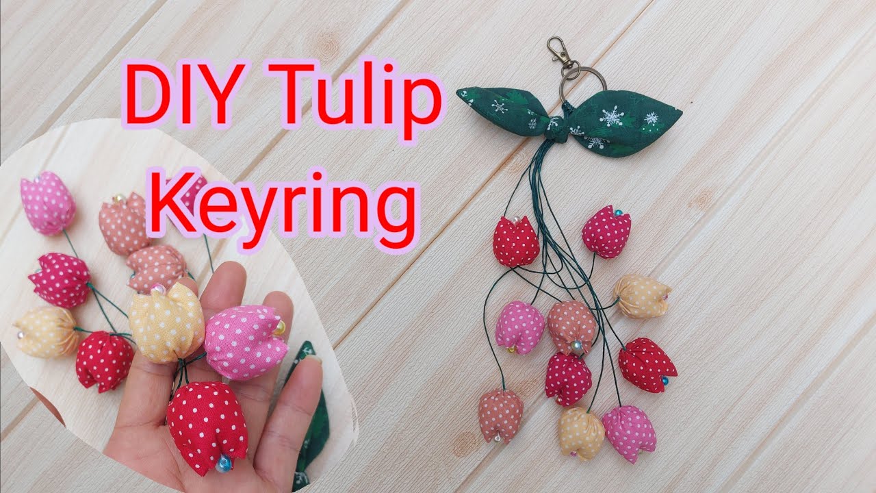 DIY Tulip Keyring. How to make flower keyring. Flower Fabric. Tulip Fabric.