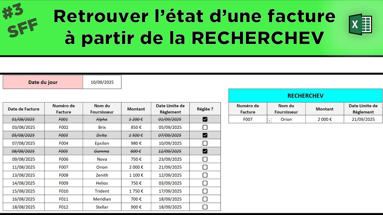 #3 Suivi des factures fournisseurs - la RECHERCHEV