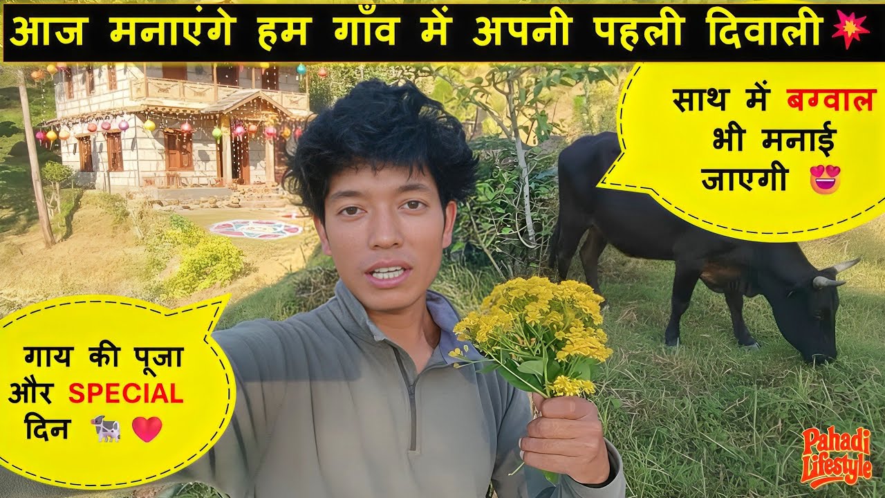 गाँव में अपनी पहली दिवाली😍और उत्तराखंडी बग्वाल त्योहार साथ में❤️🐄🌄| BAIJRO | #uttarakhand