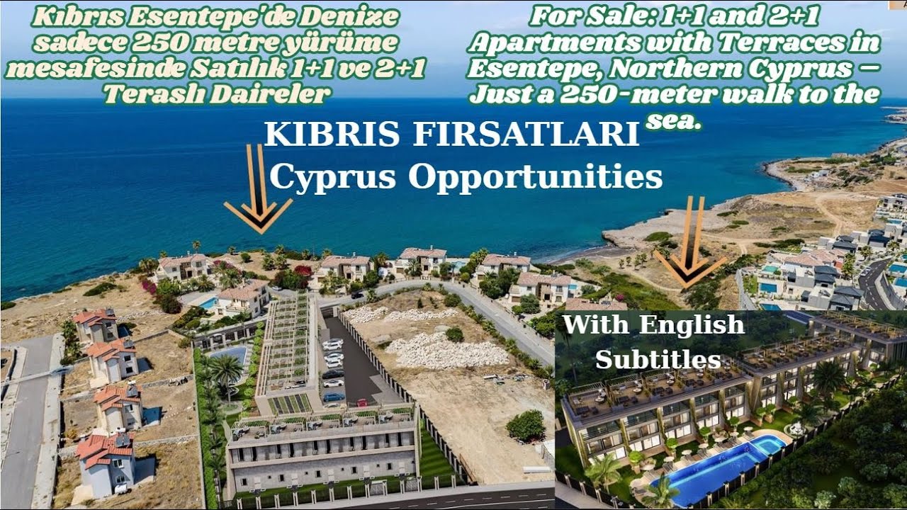 Kıbrıs Satılık Teraslı Daireler Denize 250 m Cyprus Terrace Apartments for Sale  250 m to the Sea