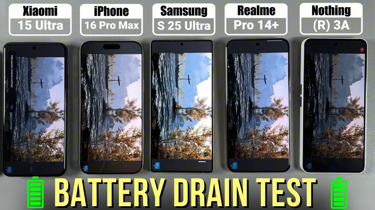Battery Drain Test: iPhone 16 Pro Max/Xiaomi 15 Ultra/Nothing Phone 3a/ S25 Ultra/Realme 14 Pro+ 🔋