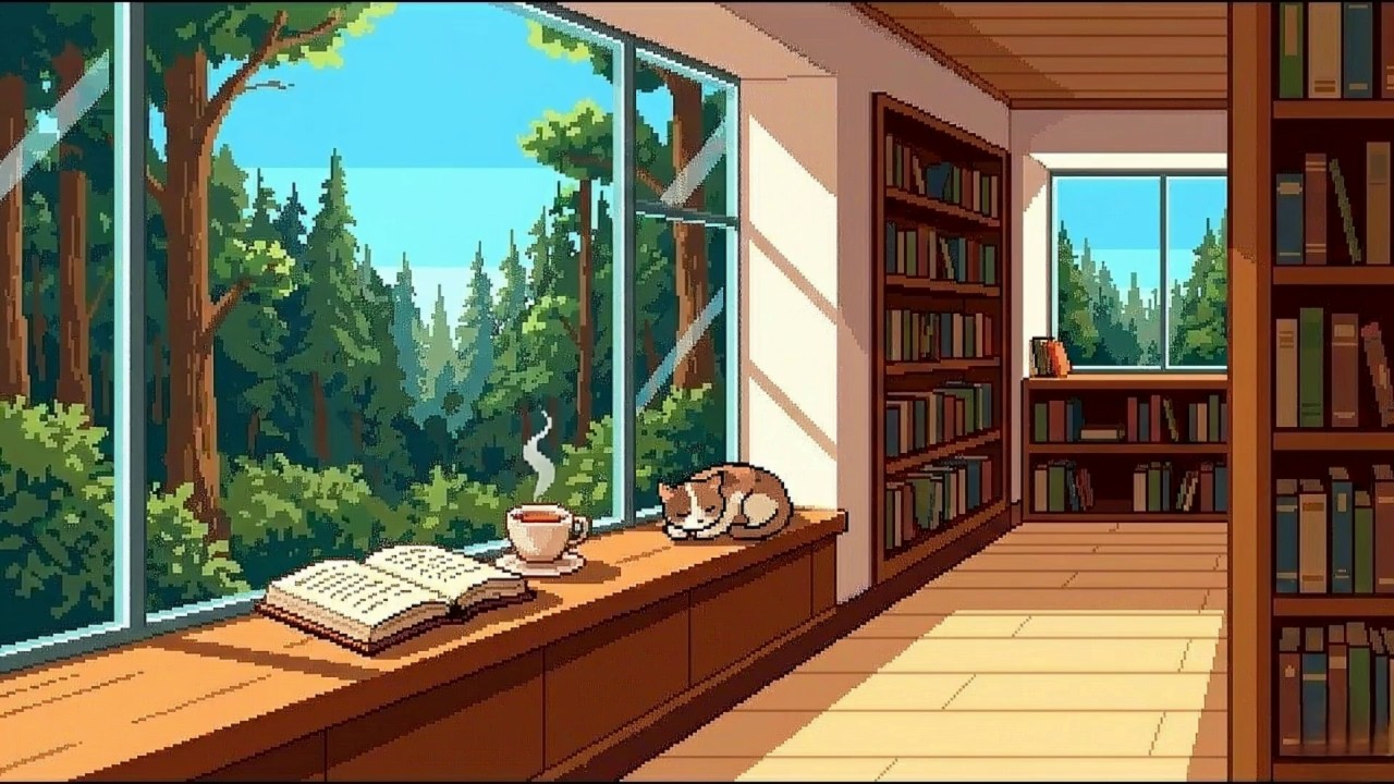 비 갠 뒤의 숲 속 서점, 고양이와 차 한 잔의 여유☕️| Ambient Piano For Deep Focus & Relaxation (Pixel Art Edition)