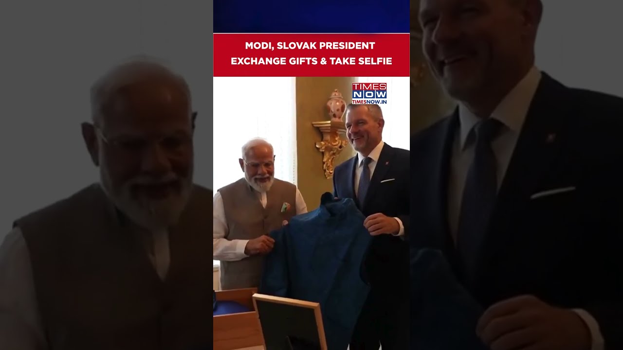 PM Modi & Slovak President Peter Pellegrini Exchange Gifts & Take Selfie In Bratislava #shorts