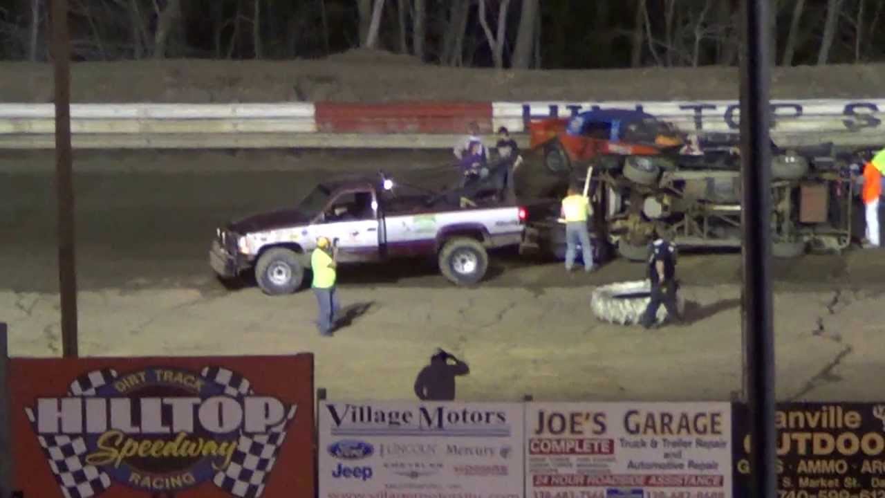 4-27-2013 Hilltop Speedway Pure Stock crash clean up 1080P HD