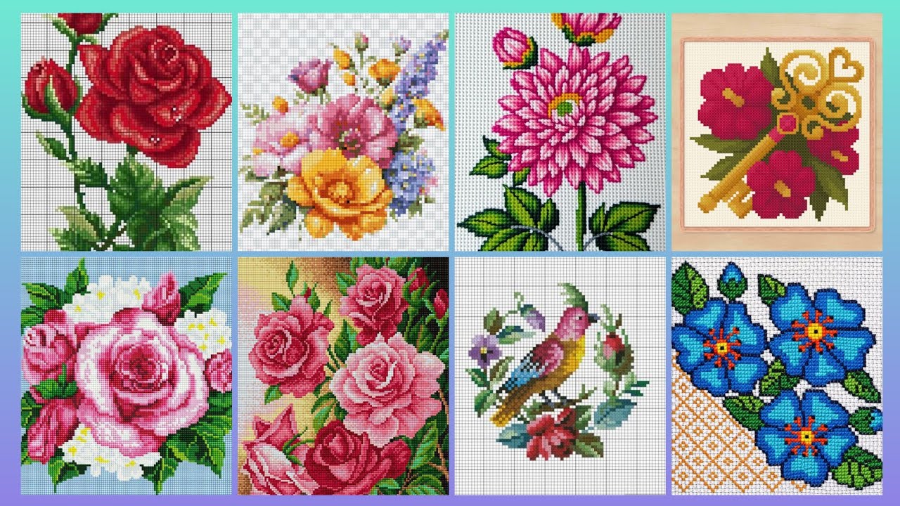 Floral cross stitch Hand embroidery  thick cotton / Beautifull Hand cross stitchl
